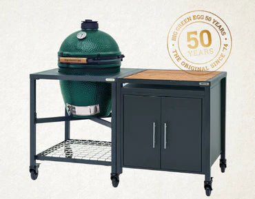 Pack 50 ans Big Green Egg Large avec table modulaire et meuble de rangement