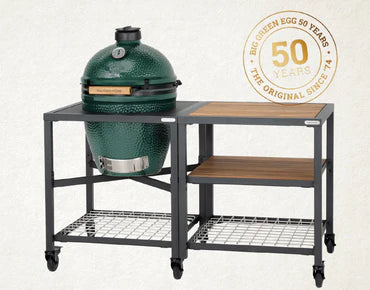 Pack 50 ans Big Green Egg Large avec table modulaire et meuble d'extension