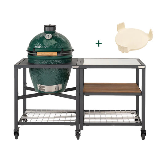 Promotion Edition spéciale ! Big Green Egg Pack LARGE - Table modulaire + Meuble extension