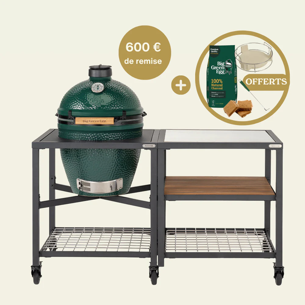 Promotion Edition spéciale ! Big Green Egg Pack LARGE - Table modulaire + Meuble extension
